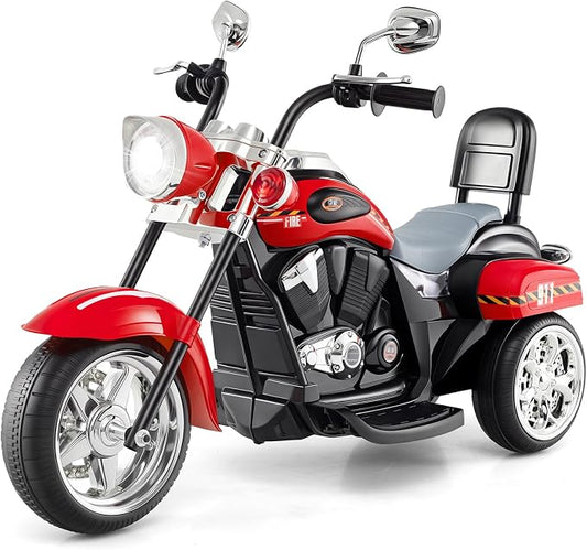 Costzon Kids Motorcycle, 6V Battery Powered Ride on Chopper Motorcycle w/Horn, Headlight, 3-Wheel Stable Ride on Toys, Electric Toddler Motorcycle for Kids, Gift for Boys Girls (Fire Red)