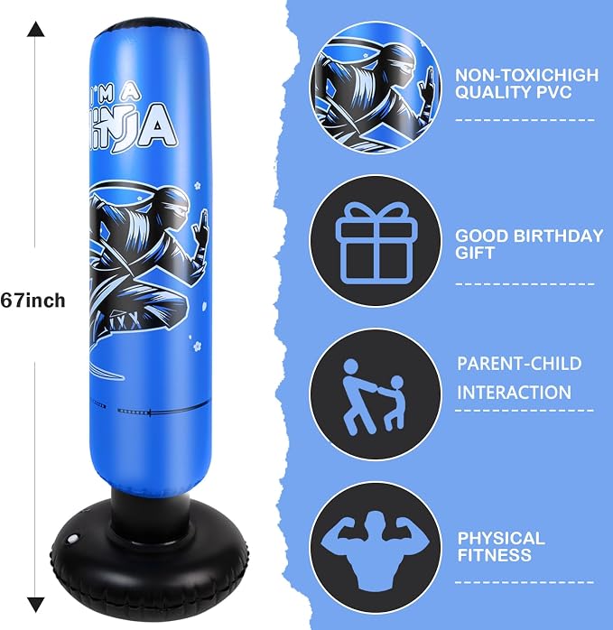 Onirii Kids Inflatable Punching Bag | Large Stable Kids Inflatable Boxing Bag Toy Set with Gloves for Boys & Girls Age 3-12 for Taekwondo,MMA and Practicing Karate