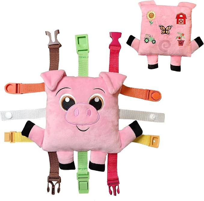 Buckle Toys - Boink Pig - Learning Activity Toy - Develop Fine Motor Skills - Compact Travel Size - Perfect Calming Sensory Toys