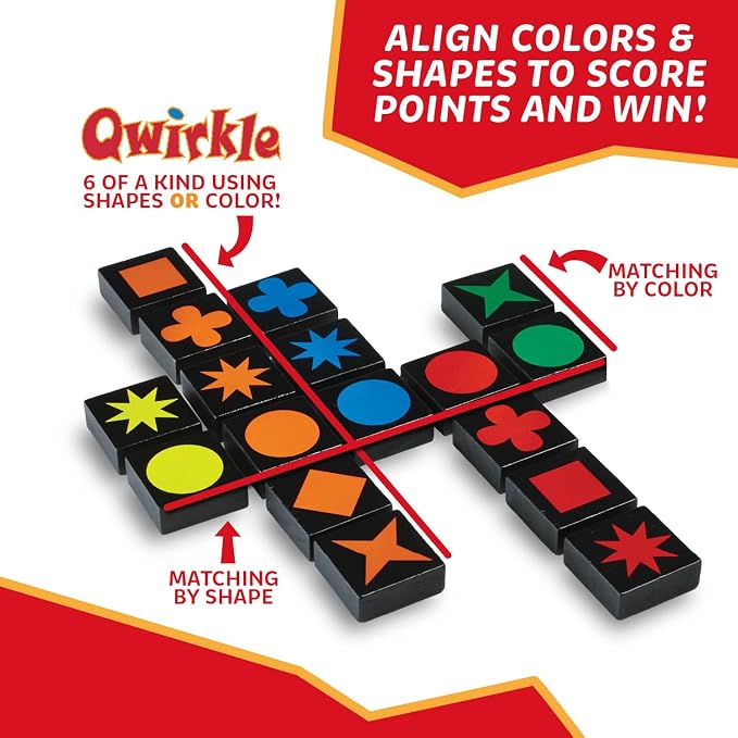 MindWare Qwirkle with Trays Board Game for Kids Ages 6+ Strategy Tile Game for Family Game Night 2-4 Players with 108 Wooden Tiles and 4 Trays