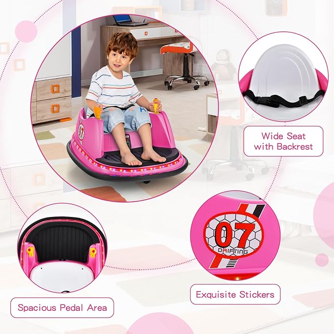 HONEY JOY 12V Toddler Bumper Car, Battery Powered Baby Ride on Bumper Car, Dual Joysticks, Flashing LED Light & 360 Degree Spin, Electric Vehicle Ride on Toys w/Remote Control, Gift for Boys Girls
