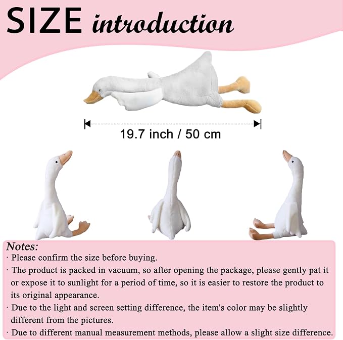 zhidiloveyou 19.7" Goose Plush Stuffed Animal, Cuddly Stuffed Swan Toy for Kids Adults, White