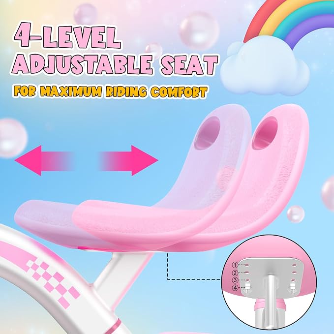 Kkdi Toddler Tricycle for 1-3 3-5 Year Olds, 2 3 4 5 Year Old Girl Birthday Gifts, Pink Toddler Baby Bike, 4-Level Adjustable Seat, 3 Color Light Wheels, 2 Baskets, Outdoor Riding Toys for Ages 2-4