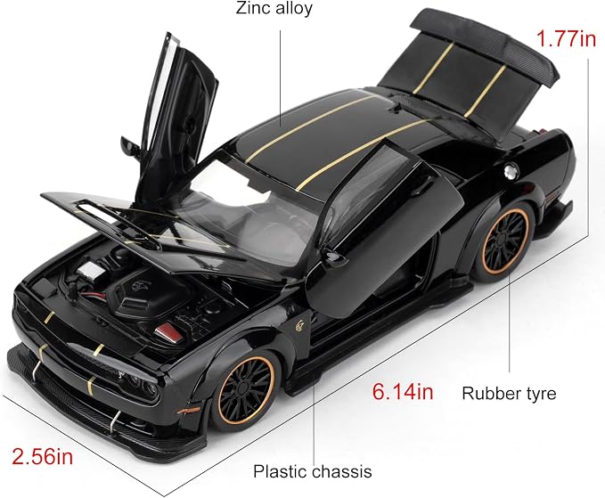 WAKAKAC Compatible for Hellcat Toy Cars, Pull Back Die-cast Vehicles, Collectible Cars with Sounds＆Lights for Kids Boys Girls and Adults, Gift Black