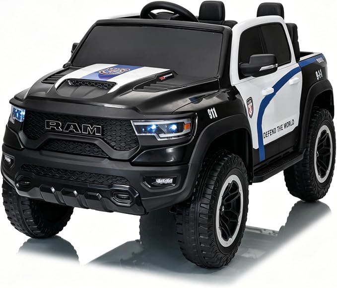 FINITO 4WD Kids 24V 4x4 Kids Ride On 2 Seater Police Truck, Remote Control Ride On Toy Car, Kids' Electric Ride On Truck, Kids' Side by Side Truck for Children Ages 3+, Powered Cars for Kids