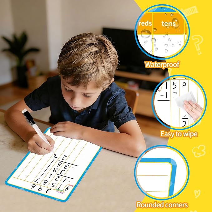 12 Pack Double Sided Division Dry Erase Board,12" x 9" Multiplication Flash Cards,Math Manipulatives Small White Board for Kids,Math Games Chart for Preschool Learning,Homeschool Essentials