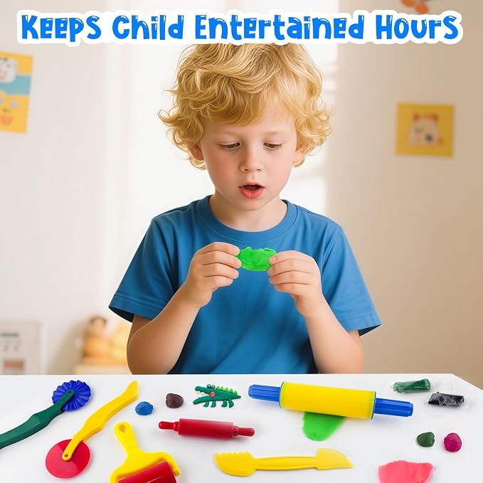 Clay and Dough Tools 6 Pieces Basic Dough Tool Set for Kids, Variety of Rolling Pins, Rollers, Cutters