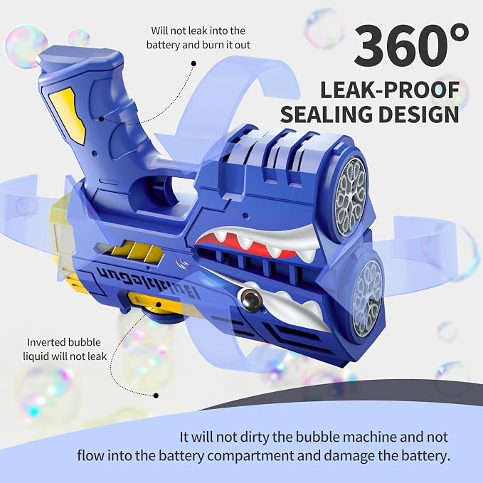 Rechargeable Blue Shark Bubble Guns for Kids, LED Light Up Bubble Machine Blower with Bubble Refill Solution for Kids, Bubble Makers Blaster for Toddlers, Summer WeddingToys Gift