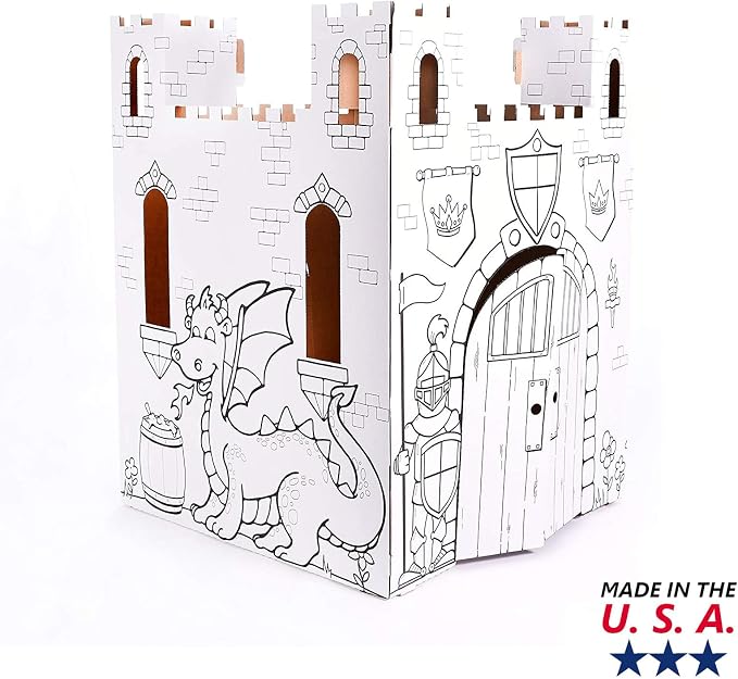 Easy Playhouse Fairy Tale Castle - Kids Art and Craft for Indoor and Outdoor Fun, Color, Draw, Doodle – Decorate and Personalize a Cardboard Fort, 32" X 32" X 43. 5" - Made in USA, Age 3+, White