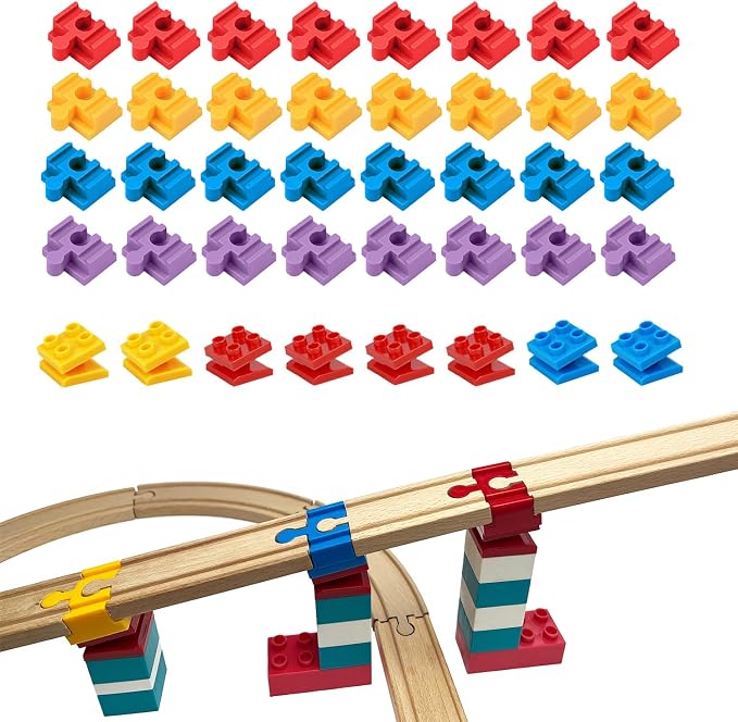 Wooden Train Track Accessories, 40 pcs Wooden Track Connector, Compatible with All Major Brands Train Track, Christmas Birthday Gift for Boys Girls, Train Toys Expansion Pack for Kids Ages 3+
