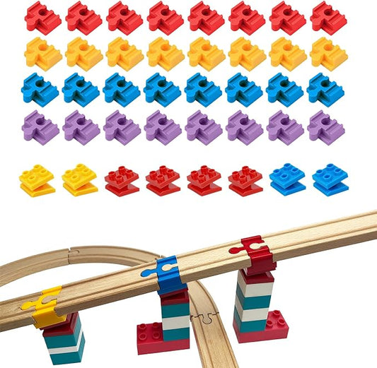 Wooden Train Track Accessories, 40 pcs Wooden Track Connector, Compatible with All Major Brands Train Track, Christmas Birthday Gift for Boys Girls, Train Toys Expansion Pack for Kids Ages 3+