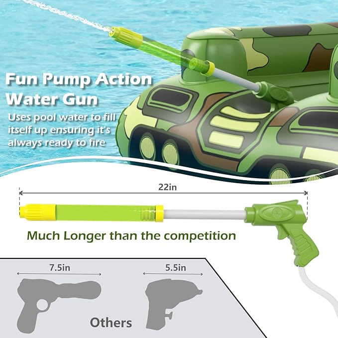 Inflatable Tank Pool Floats Adults - Jasonwell Kids Pool Floaties Swimming Pool Tank with Water Cannon Gun Swim Floaty Rafts Lake Beach Party Pool Toys for Boys Girls Kids Adults Green