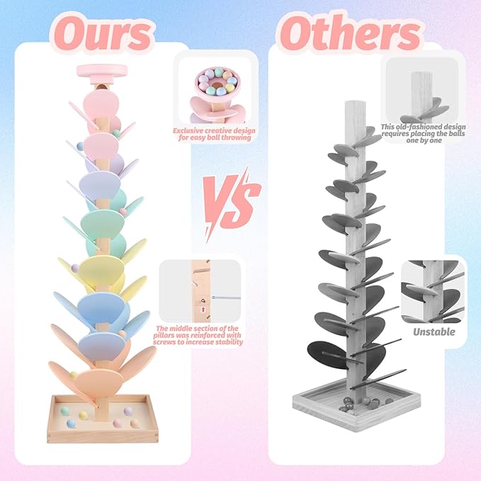 Wooden Marble Run Ball Drop Montessori Toys for Toddlers 4-8 Boys Girls Kids Wood Music Tree Marble Ball Run Game 3-5 8-12 Years Old Learning Color Sorting Sensory Toys Birthday Gift (Height: 28")