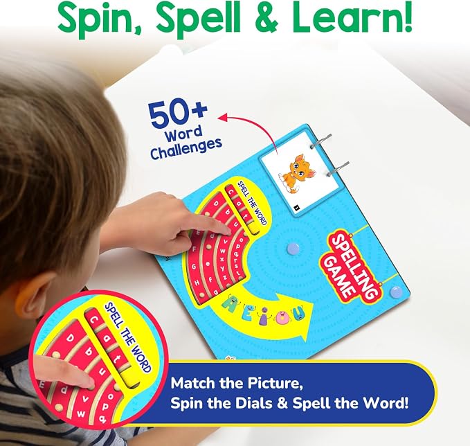 Smartivity Spelling Game for Kids Ages 4, 5, 6, 7, 8 Years Old | Wooden Phonics & CVC Word Learning Toy | Early Vocabulary Building Toy for Preschool Kindergarten | Screen for Boys & Girls