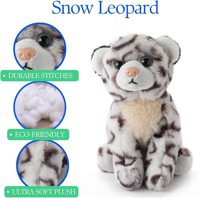 The Petting Zoo Snow Leopard Stuffed Animal Plushie, Gifts for Kids, Wild Onez Babiez Zoo Animals, Snow Leopard Plush Toy 6 inches