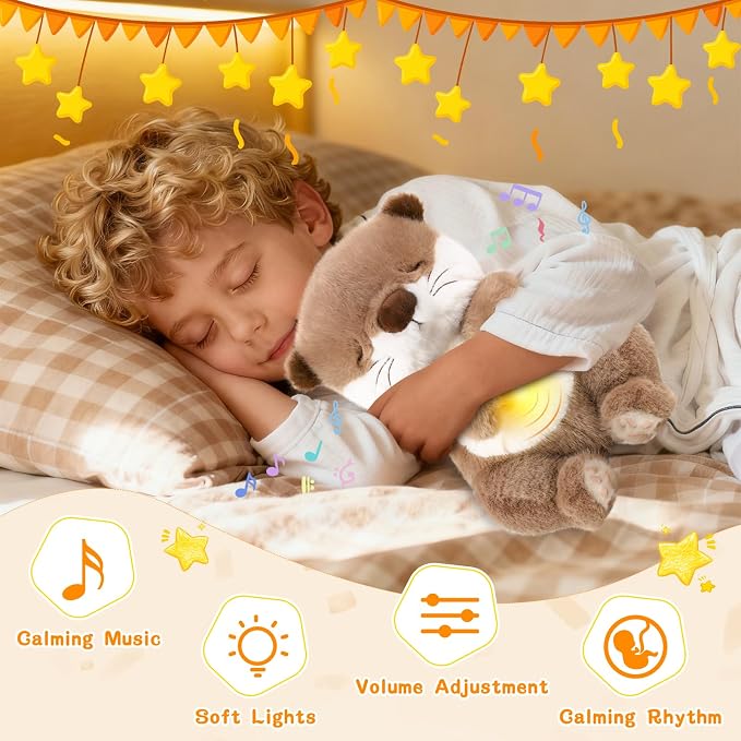 LUKETURE Breathing Otter Plush Toy with Rhythmic Motion, Soft Night Light & White Noise, Calming Plush Companion for Relaxation, Cozy Sleep Aid Stuffed Animal for Home & Travel