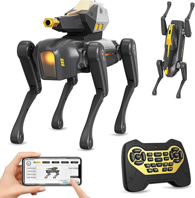 cxjoigxi Smart Robot Dog Toy, Interactive STEM Robotic Pet with Blaster, Voice & Remote Control, App Programming, 30+ Actions, Bionic Walking, RC Dog Birthday Gifts for Kids Boys Girls Age 6+