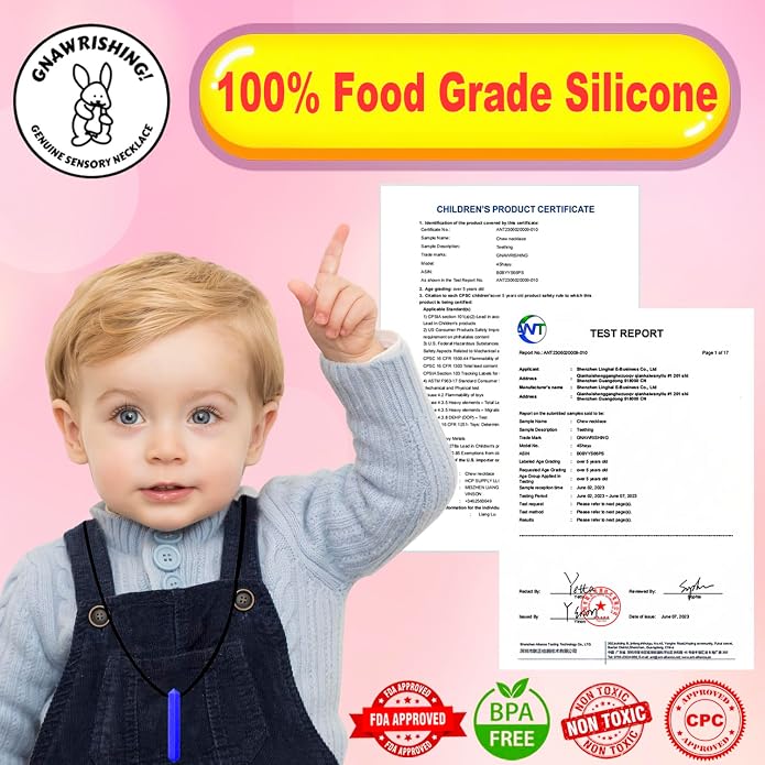 Sensory Chew Necklace, 8 Pack Diamond Chew Necklaces for Sensory Kids, Made from Food Grade Silicone for for Autistic, ADHD, Oral Motor Boys and Girls Children (Rainbow Color)