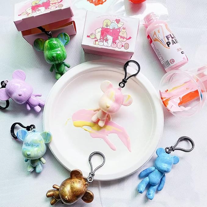HANDA DIY Painting Fluid Bear Teddy Bear Violent Bear Gloomy Bear Painting Kit Set Creative Home Decorations Handmade Doll Figurine Toys Gift for Birthday Valentines (3 inch Keychain, Bear Mold)