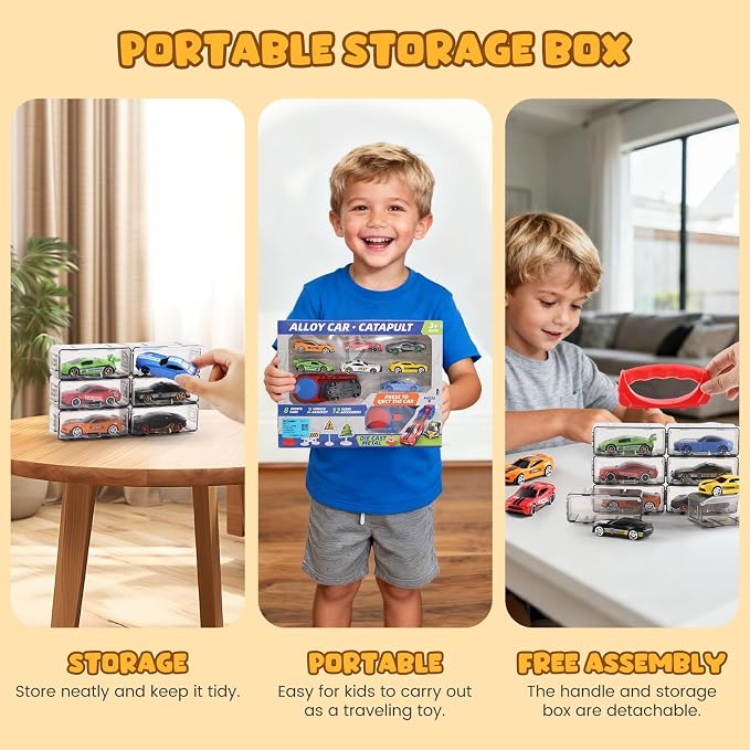 Die Cast Toy Cars with Catapult Launcher (Big) | 2 die-cast sports cars with a manual press launcher for indoor racing and vehicle-themed play.