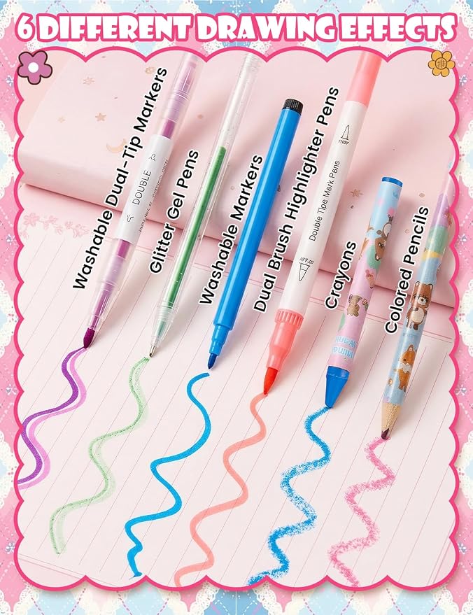 Defresit 129 PCS Washable Markers Set- Axolotl Gifts for Girls, Art Supplies for Kids with Glitter Pencil Case, Coloring Kits for Kids, Ideal Gifts for Birthday Christmas Back to School