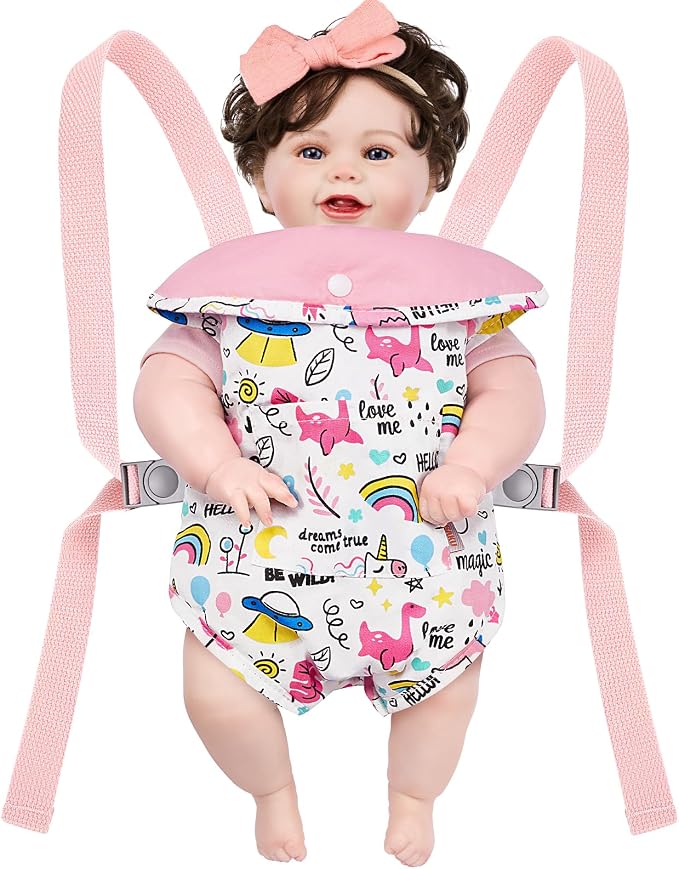 GAGAKU Toy Doll Carrier, Reborn Baby Doll Accessories for Toddlers Kids Aged 3+ Years Old - Pink - Rainbow Amusement Park