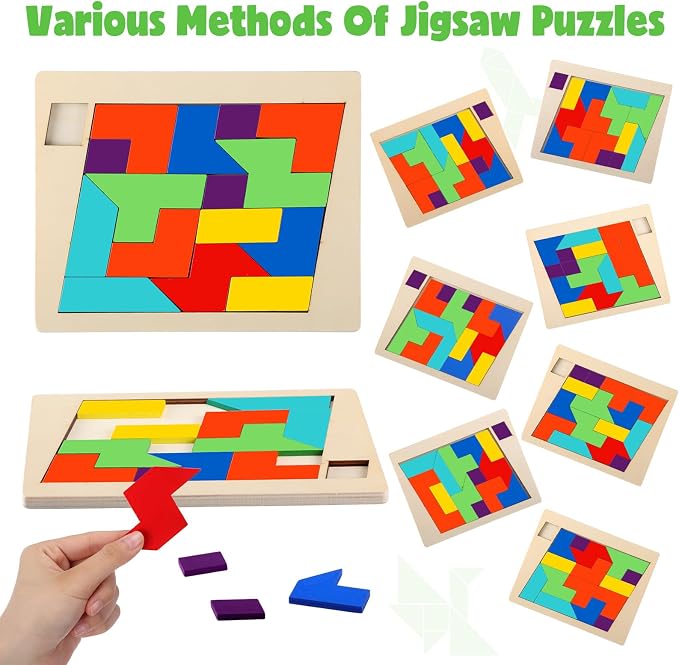 Yunsailing 3 Pack Large Wooden Blocks Puzzles Hexagon Tangram Puzzle Wooden Russian Brain Puzzles for Adult Challenge Teasers Geometric Jigsaw Logic Iq STEM Educational Gift Graduation(Multilateral)
