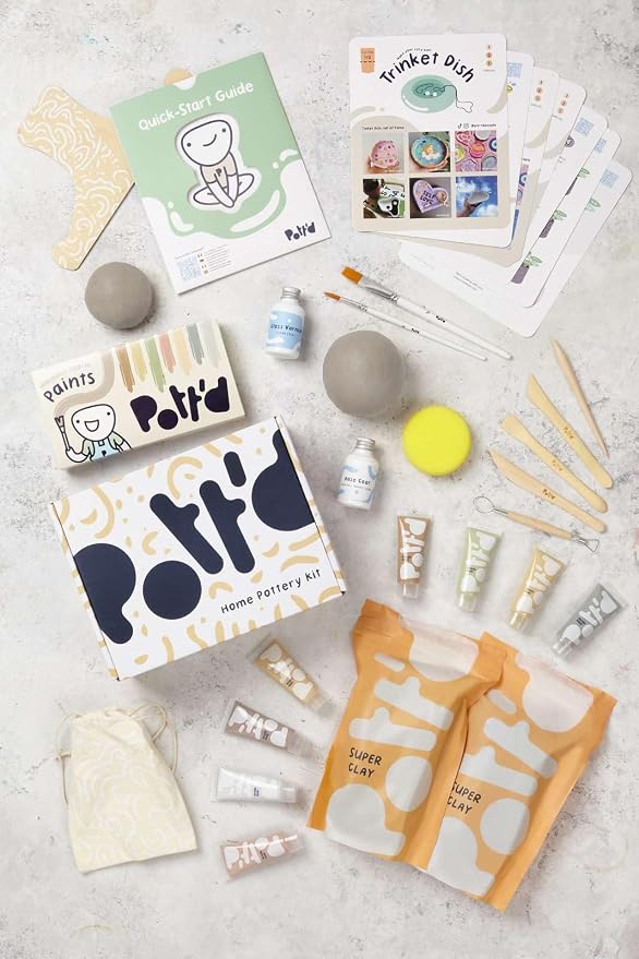 Pott'd Air Dry Clay for Adults. Beginners Home Pottery Kit for Adults. DIY Crafts Includes: Air-Dry Clay, Tools, Paints, Brushes, Sealant, Guides