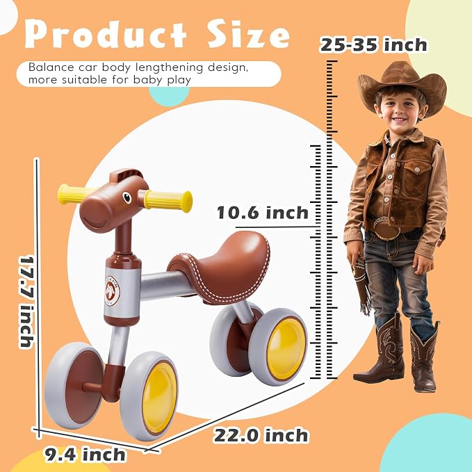 PerKidern Baby Balance Bike for 1-2 Year Old Boy Girl, Balance Bike for 12-24 Months 4 Wheels Toddler Balance Bike, Baby Bike 1+ Years Toy First Birthday Gifts