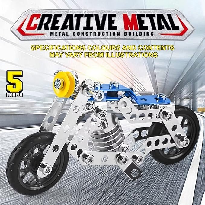 Ferthor Fun Creative Set Motorcycle,Stem Building Projects Toys for Kids 8 9 10 11 12+ Year Old,Metal Building Construction Model kit, 5 in 1 Motobike Building Blocks Steam Educational Toys(139PCS)