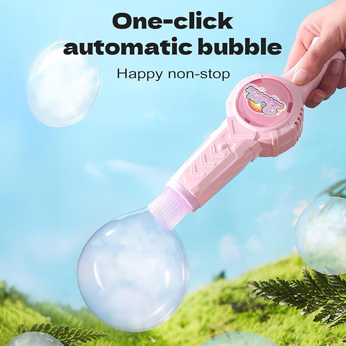 Fog Bubble Machine, Rechargeable Automatic Electric Smoke Bubble Machine, Magic Interactive Fog Bubble Maker with Smoke, Colorful Lights & Music, Bubble Fog Game for Parties Gift (Pink)