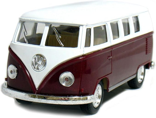 KiNSMART 1962 Volkswagen Classic Bus 1:32 Scale 5" Die Cast Metal Model Toy Van Pullback Acation (Maroon)