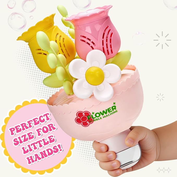 Dolanus Flower Bubble Machine for Kids Toddlers - Automatic Bubbles, RGB Lights, Rechargeable - Outdoor Outside Toys for, Toys for 3 4 5 6 7 8 Years Old Boys Girls, Gift for Party Wedding Birthday