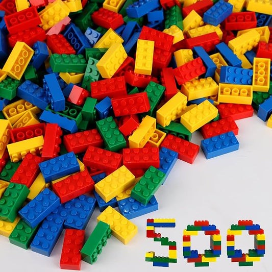 HUIZDQ 500 Piece Classic Small Building Bricks, 2x4 Bulk Bricks STEM Creative Building Toys, Red, Yellow, Blue, Green(Small Bricks, 1.25x0.62x0.47 in)