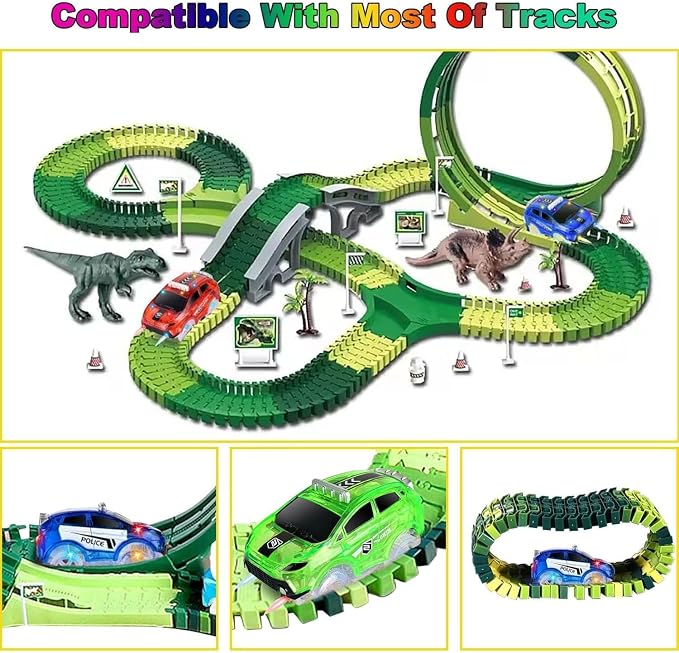 Tracks Cars Only Replacement, Flex Track Race Cars Glow in the Dark, Lights Up Glow Trax Trucks with 5 LED Flashing Light Compatible with Most Tracks for Kids(Red/Blue/Green)