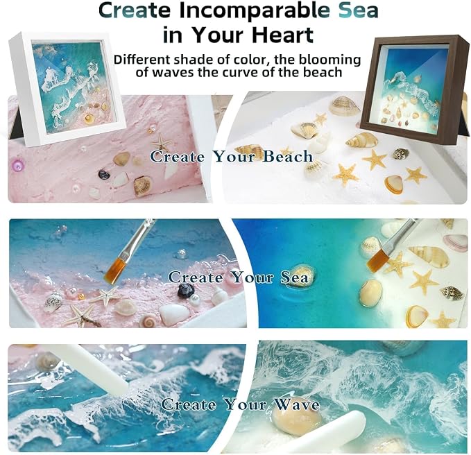 iLAND Crafts for Adults Zen Ocean Resin Art Kit, Creative Teen Crafts Resin Kit for Beginners, Crafting Hobbies for Women, DIY Sea Art Projects for Adults, Unique Beach Themed Gifts for Crafty Crafter
