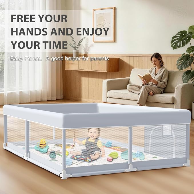 XVISHX Baby Playpen with Mat, 65 x 50 Inch Play Pen Playards, Playpen for Babies and Toddlers, Baby Playard for Indoor & Outdoor Active Center Game Fence, Skin-Friendly Fabric and Soft Breathable Mesh