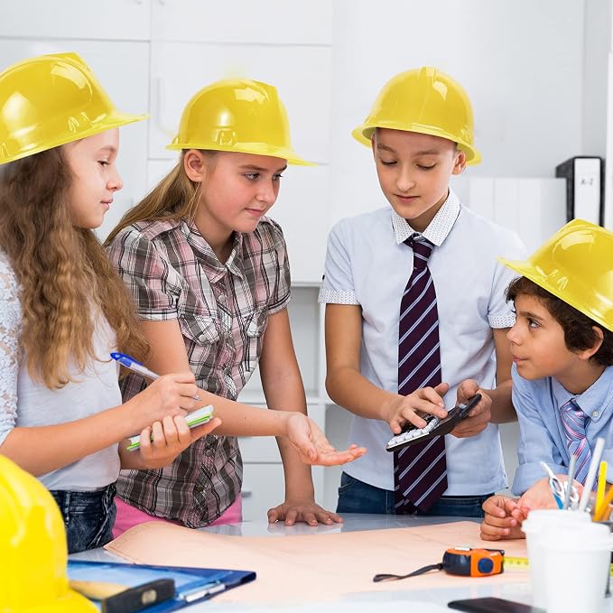 Haysandy Construction Hats Bulk Plastic Construction Party Hats Soft Worker Caps for Boys and Girls Toddler (Yellow,100 Pcs)