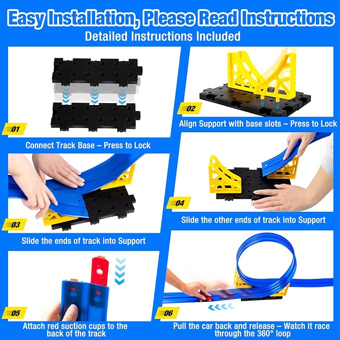 Flex Tracks 16.4 Ft Flexible Race Track for Kids Portable DIY Roll-Up Race Car Track Compatible with Diecast 1/64th Cars Birthday Gifts Easter Basket Stuffers for Kids for Boys Girls Ages 3+