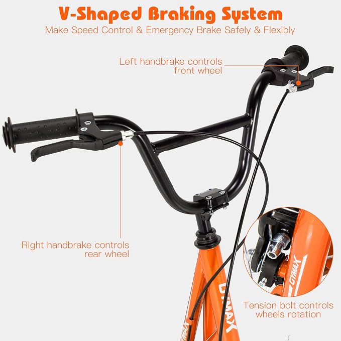 GYMAX Scooter, Kids & Adults Off-Road Scooter with 12" Inflatable Wheels, Adjustable Height Handlebar, V-Type Handbrakes & Axle Pegs for All Terrain, 8+