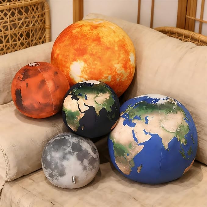 Arrowbash 5 Pcs Moon, Earth, The Sun Planet Plush Space Planet Throw Pillow Solar System Plush Balls 3D for Home Decoration