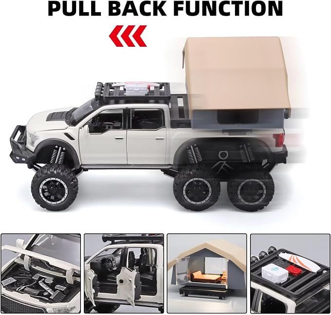 OANMYJJO Toy Trucks for Boys Age 4-7,Trucks for Kids F150 Diecast Truck,Model F150 Pickup Truck with Sightseeing Cabin,Pull Back Cars with Light and Sound,Trucks for Kids Ages 4-8（White）