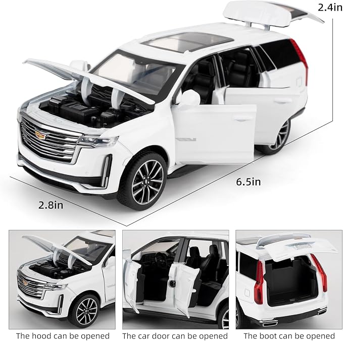1:32 Scale Car Model Compatible for Collectible Escalade SUV Diecast Toy Vehicle, Zinc Alloy Pull Back Toy Car with Sound and Light for Adult Boys Girls 3 4 5 6 7 8 (White)