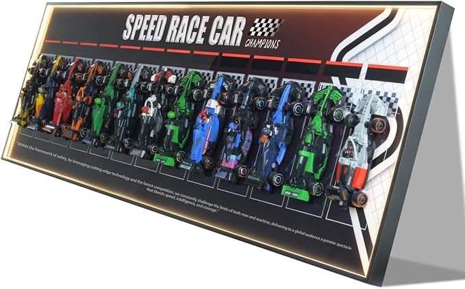 Wall Mount Made for Lego Speed Champions F1 Car display with LED Light,Performance Race Car Building Set 77242-77251,Adult Collectibles Wall Display Mount, Home or Office Décor,Black(NNo Car Included)