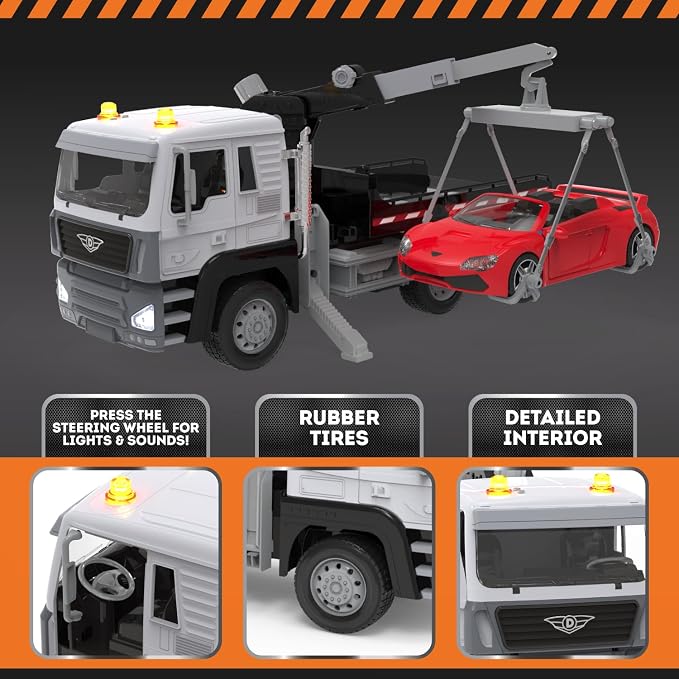 Driven by Battat - Tow Truck, 20-Inch - Toy Tow Truck for Kids - Rescue Vehicle Toy - Lights & Sounds - Movable Parts - 3 Years +