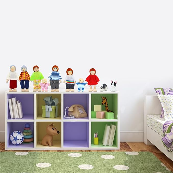 ONEST 10 Pieces Wooden Dollhouse Family Set Mini People Figures Sets Dollhouse Dolls Wooden Doll Family Pretend Play Figures Accessories for Pretend Doll House