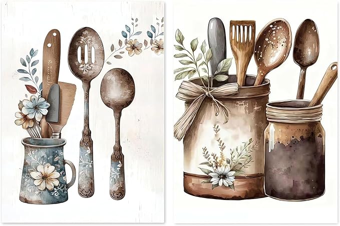 Paint by Numbers for Adults and Kids Beginner Curious, 2 Pack Vintage Country Kitchen Cutlery and Jars Painting by Number Kits Number Artist Paint by Number Kit DIY Oil Acrylic Paints Home Gift