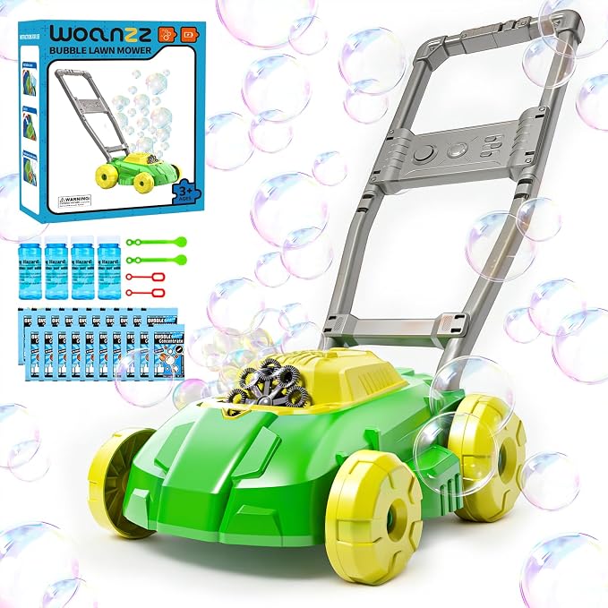 Bubble Lawn Mower Maker Machine with Music, Spill-Proof Design for Kids, 5000+ Colorful Bubbles Per Minute for Indoor Outdoor Play, Perfect Gardening Toy Gift for Kids Ages 3-6,Yellow Green