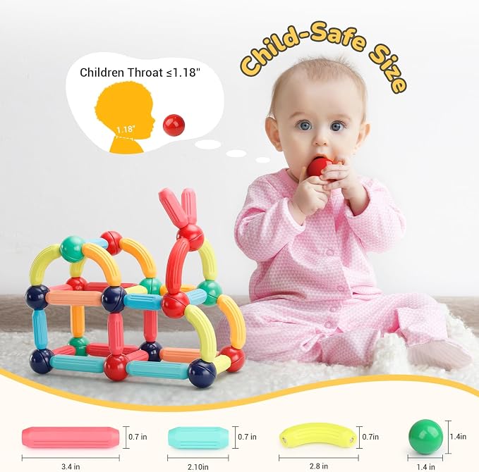 Paaxido 64PCS Magnetic Building Blocks - Montessori Sensory Toys with Stronger Magnets, STEM Learning Toys for Kids, Creative Construction DIY Kit Gift for Boys & Girls
