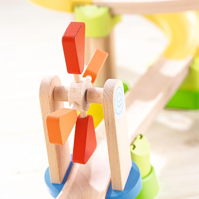 HABA Marble Run Kullerbu Windmill Playset, STEM Toy Building Set for 2-6 Year Olds, Montessori Toys Marble Maze, 25 Piece Ball Track